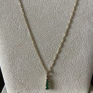Solid 10kt Yellow Gold Emerald / Diamond Necklace